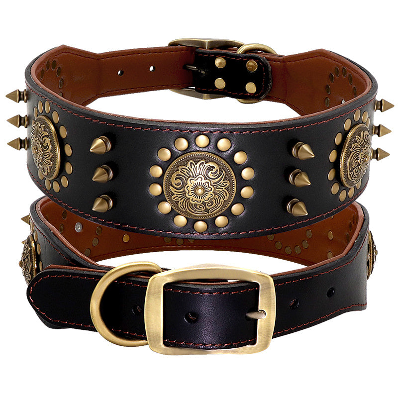 Leather Stud Dog Collar – Large Dog Anti-Bite Durable Pet Collar