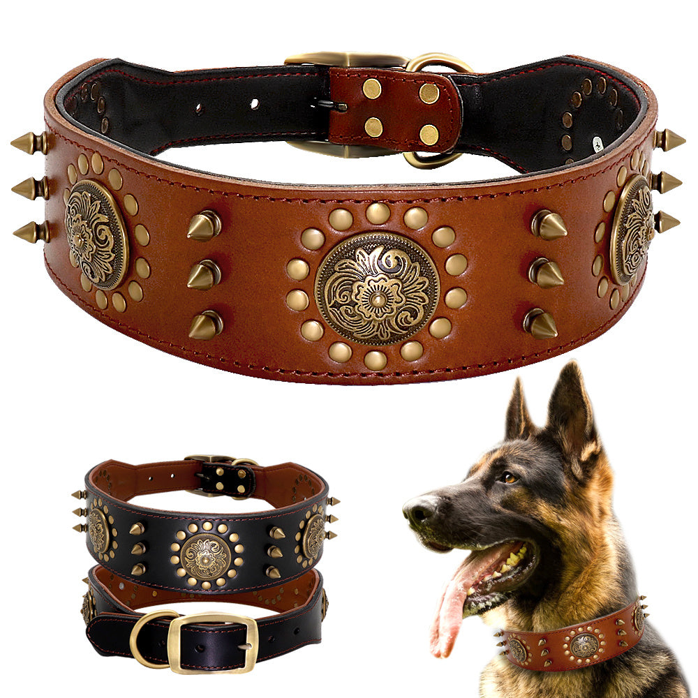Leather Stud Dog Collar – Large Dog Anti-Bite Durable Pet Collar